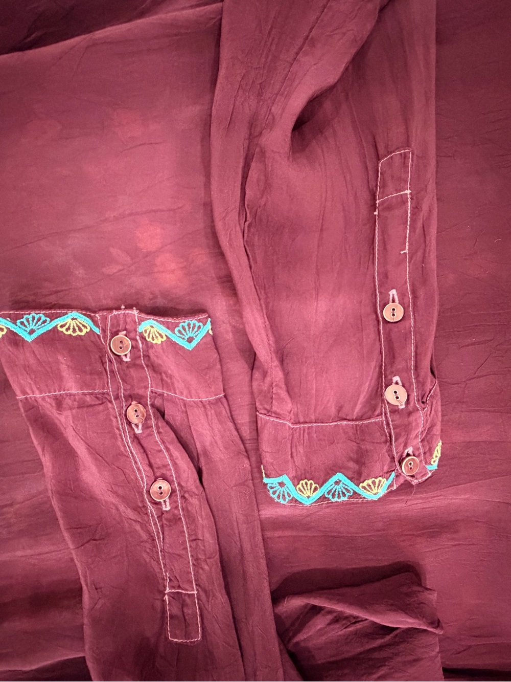 Johnny Was Plum Embroidered Floral Boho Tunic Dress 100% Cupra Rayon Size Small - Picture 6 of 8